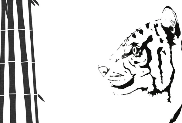 2022 Año Del Tigre Tarjeta Año Nuevo Japonesa Bambú Tigre — Vector de stock