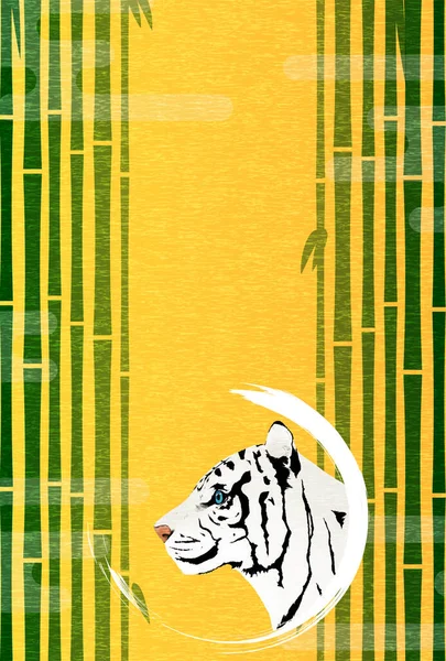 Japan New Year Card Year Tiger 2022 Bamboo Forest White — стоковий вектор