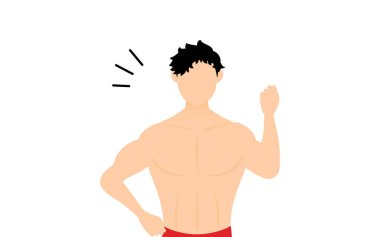 Küçük bağırsak duruşu olan vücut geliştirici adam.