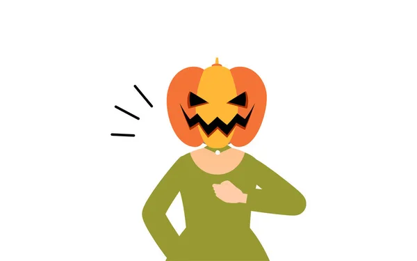 Traje Halloween Pose Uma Menina Vestida Como Fantasma Abóbora Batendo — Vetor de Stock