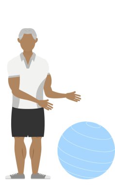 Jimnastik hocası senia poz veriyor, denge topu ilerliyor.