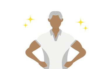 Kıdemli jimnastik hocası poz veriyor, elleri kalçasında duruyor.