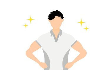 Jimnastik hocası poz veriyor, elleri kalçasında duruyor.