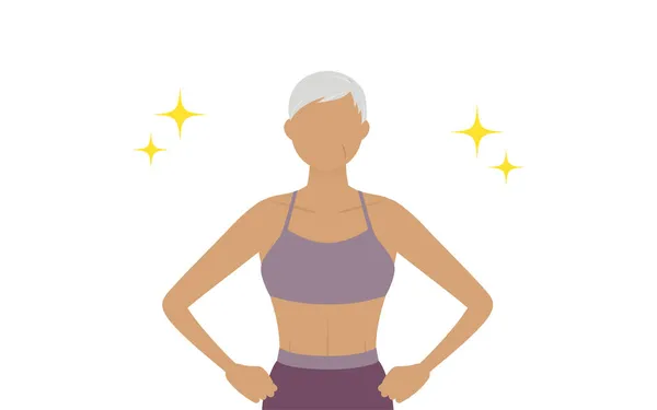 Gym Instructor Senior Woman Standing Hands Hips — Stock Vector