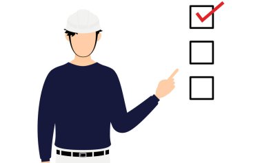 Marangoz duruşu, bir listeye işaret ediyor.