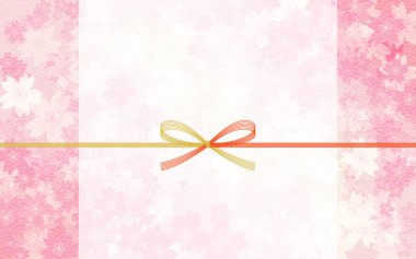 Bahar Japon tarzı malzeme, altın ve kırmızı mizuhiki, kiraz çiçekleri ve mavi deniz dalgası arka planı