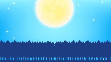 Yıldızların parladığı döngü animasyonu, mehtaplı gece, orman ve parlayan yıldızlar.