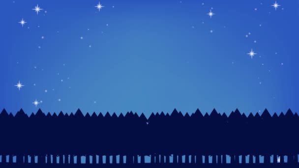 Animación Loop Con Estrellas Brillantes Cielo Nocturno Azul Bosque Estrellas — Vídeo de stock