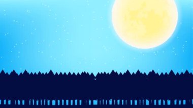 Beyaz Noel, karlı ay ışığında bir gecenin silueti, döngü animasyonu