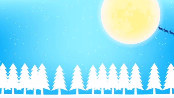 Vit Jul Loop Animation Flygande Santa Och Snöig Månsken Natt — Stockvideo