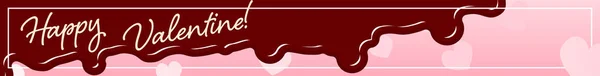 バレンタインデーのバナー 滴下チョコレートとピンクのハートの背景 468X60 — ストックベクタ