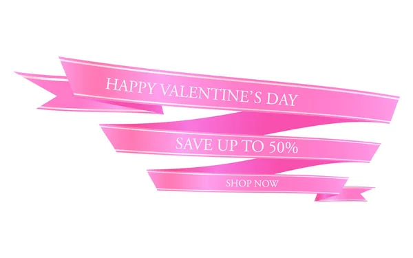 Розовая Лента Украшения Валентина Днем Святого Валентина — стоковый вектор