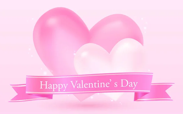 Trojrozměrný Valentýn Srdce Růžová Stuha Štítek Zprávou — Stockový vektor