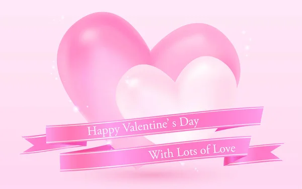 Corazón Tridimensional San Valentín Etiqueta Cinta Rosa Con Mensaje — Vector de stock