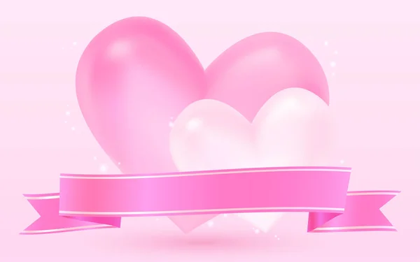 Étiquette Coeur Ruban Rose Saint Valentin — Image vectorielle