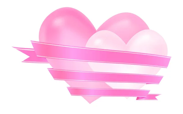 Valentýn Srdce Růžová Stuha Štítek — Stockový vektor