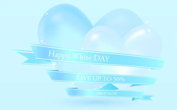 White Day Srdíčko Vodovodní Stuha Štítek Zprávou — Stockový vektor