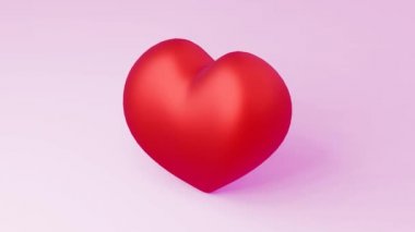 Valentine, dönen kırmızı bir kalbin, pembe arkaplanın döngülü animasyonu