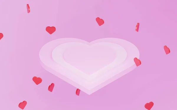 3Dcg Eenvoudige Hartbasis Met Dansende Harten Roze Achtergrond — Stockfoto