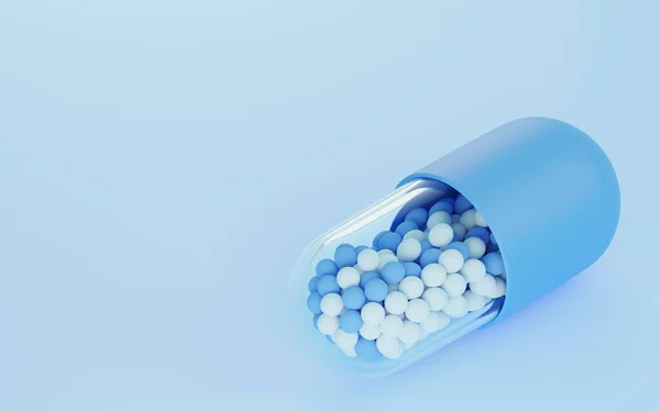 3Dcg Medicine White Blue Granulated Capsules Isometric — Stock Photo, Image