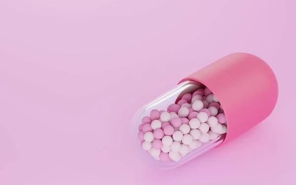 3Dcg Medicina Cápsulas Blancas Rosadas Con Granos Isométrica —  Fotos de Stock