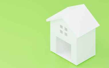 3DCG basit beyaz ev modeli, yeşil arkaplan