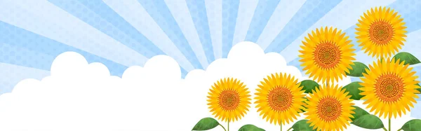 Zomer Zonnebloem Iriserende Wolken 320X100 — Stockvector