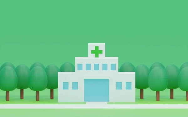 3Dcg Hospital Περιτριγυρισμένο Από Πράσινο Σανατόριο Μεταφερόμενη Εικόνα Φροντίδας Μπροστά — Φωτογραφία Αρχείου