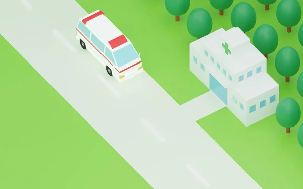 Szpital 3Dcg Karetka Zakłócający Awaryjny Obraz Transportu Ilustracja Izometryczna — Zdjęcie stockowe