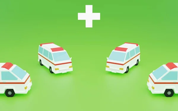 3Dcg Ambulancias Reunidas Bajo Una Cruz Blanca Imagen Del Sistema —  Fotos de Stock