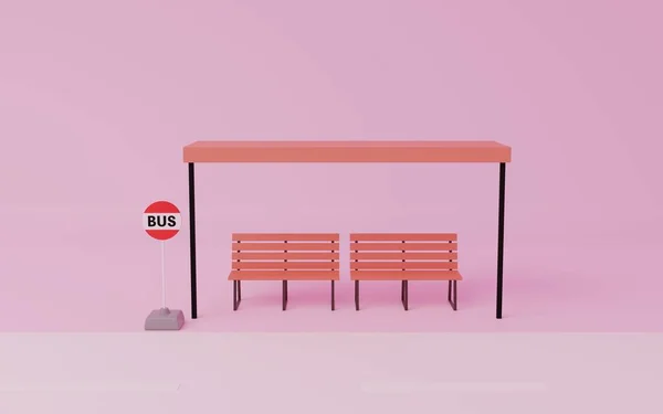 3Dcg Bus Stop Roof Bench Pink Background — Stock Photo, Image