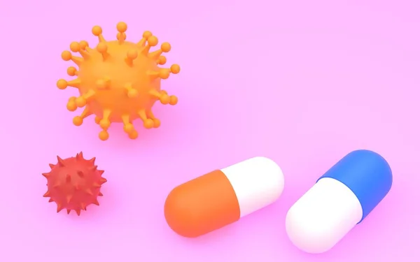 3Dcg Εικόνα Του Coronavirus Κάψουλα Και Αντι Ιικό Φάρμακο — Φωτογραφία Αρχείου