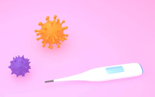 3Dcg Coronavirus Und Thermometer Bild Des Selbstmanagements Des Körperlichen Zustandes — Stockfoto