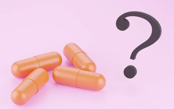 3Dcg Capsule Drugs Question Marks — Stock Photo, Image