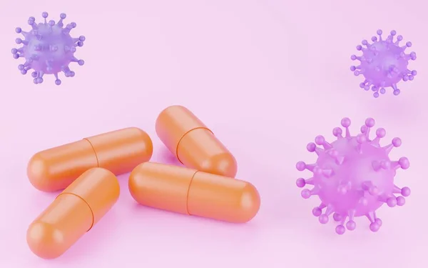 3Dcg Kapsel Medicin Och Virus Bild Oral Antiviral Medicin — Stockfoto
