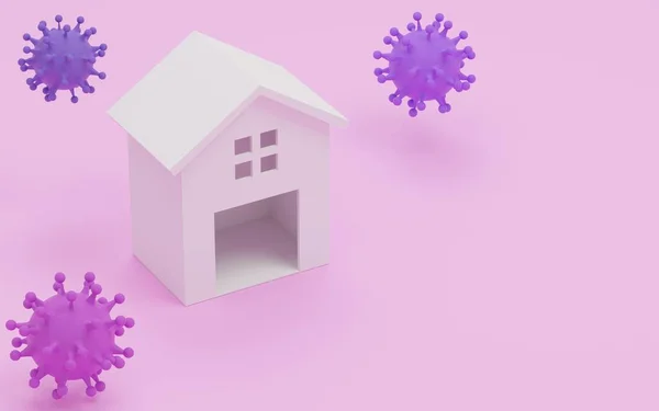 3Dcg Haus Und Coronavirus Image Der Häuslichen Behandlung — Stockfoto