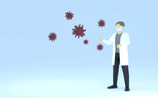 3Dcg Bild Läkare Vit Rock Som Överraskas Spridningen Coronavirus — Stockfoto