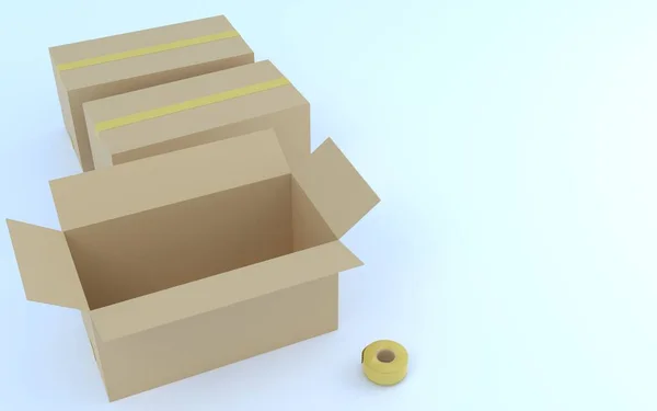 Nyitott Szájú Karton Ragasztószalag Mozgó Csomagoló Kép 3Dcg — Stock Fotó
