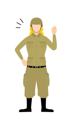 Kadın asker pozu, neşeli, cesur duruş.!