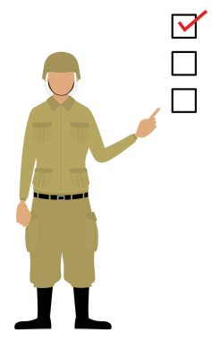 Kıdemli Bayan Asker Pozu, bir kontrol listesine işaret ediyor.