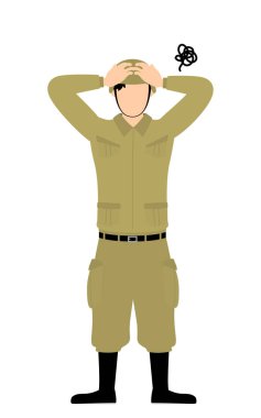 Erkek asker pozu, kafanla endişelen.