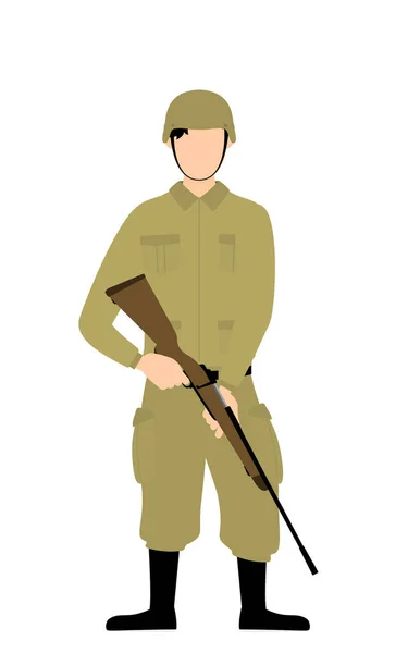 Soldado Macho Pose Guardia Pie Con Rifle — Vector de stock