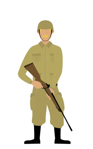 Senior Male Soldier Pose Stehende Wache Mit Gewehr — Stockvektor