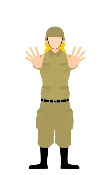 Γυναίκα Στρατιώτης Pose Σταμάτα Σπρώξε Χέρια Σου Μπροστά Σου — Διανυσματικό Αρχείο