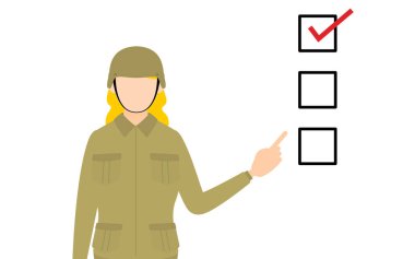 Kadın Asker Pozu, bir kontrol listesine işaret ediyor