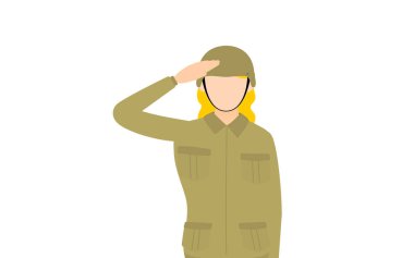 Kadın asker pozu, selamlar ve selamlar.