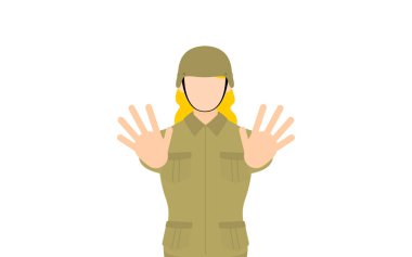 Kadın asker poz ver, dur, ellerini başının üstüne koy..