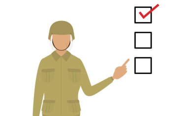 Kıdemli Bayan Asker Pozu, bir kontrol listesine işaret ediyor.