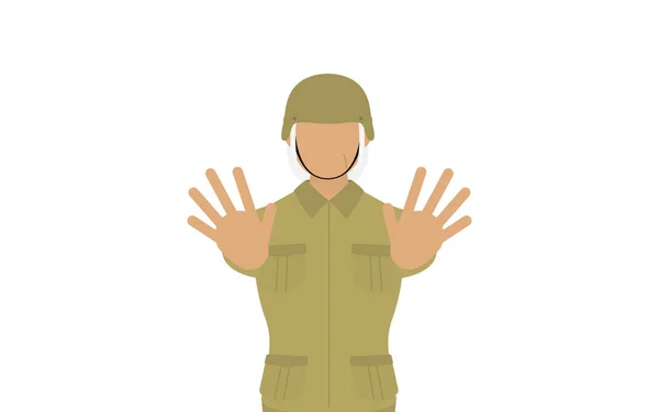 Soldado Sénior Pena Pose Stop Thrust Suas Mãos Para Fora — Vetor de Stock