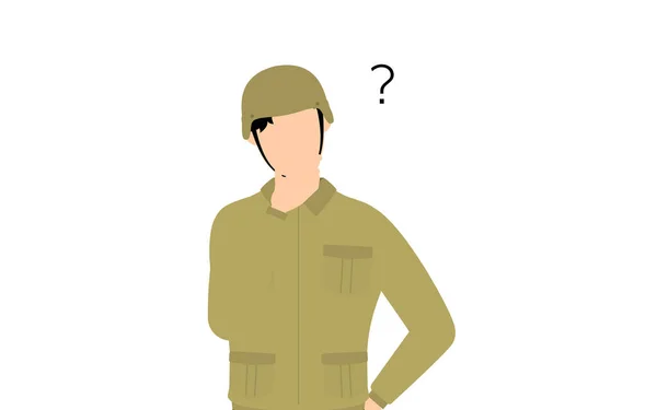 Soldado Masculino Pose Tiene Dudas — Vector de stock